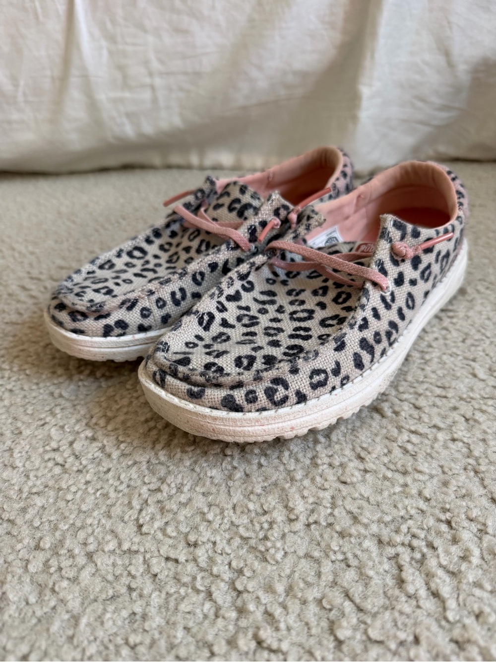 Hey Dude Kids Leopard Print Slip-Ons with Pink Trim
